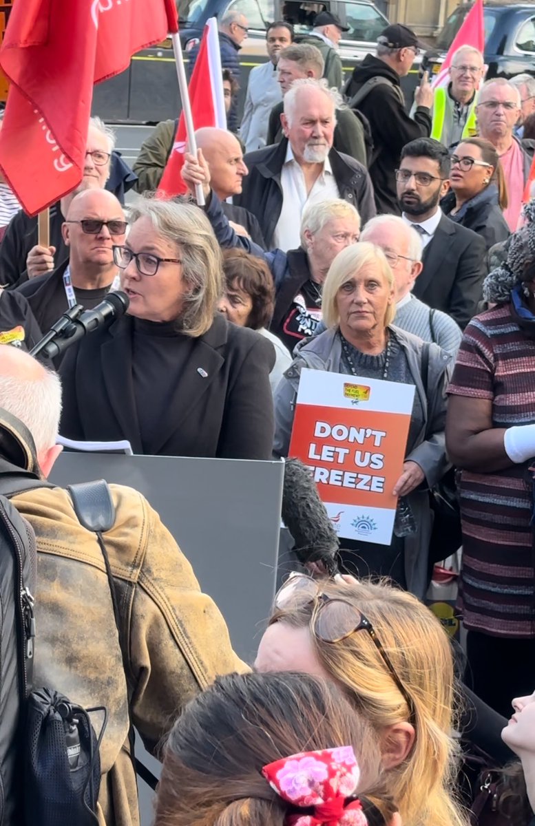 CivilCspa's tweet photo. CSPA members supporting the protest against the withdrawal of the #WinterFuelAllowance at the House of Commons today. General Secretary Sally Tsoukaris spoke at the rally about the hardship facing millions of #pensioners this winter https://t.co/IyDn5XOGKE https://t.co/nxgkwzLWcr