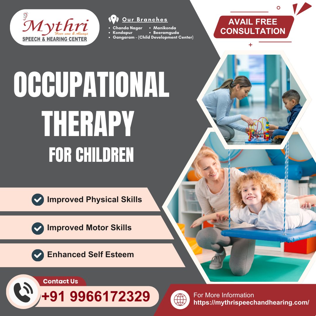 mythrihearing's tweet image. #OccupationalTherapyForChildren #MotorSkillsDevelopment #SelfEsteemBoost #PhysicalSkillsImprovement #MythriSpeechAndHearing #AutismSpecialists #PediatricTherapy #SpeechTherapy #ChandaNagar #Gangaram #Manikonda #Kondapur #Beeramguda #ChildTherapy #ChildDevelopment