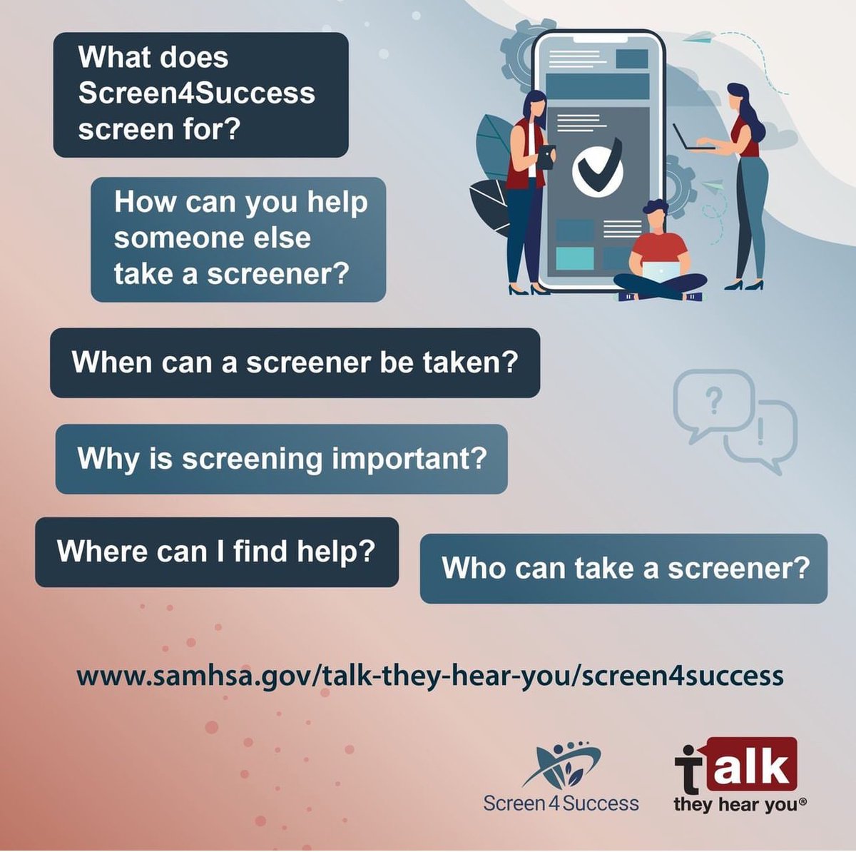 DrugFreeDuval's tweet photo. ❓Curious about #Screen4Success and how it can help your family? Screen4Success is a valuable tool for identifying risks and taking proactive steps toward preventing alcohol and other substance use. Learn more about Screen4Success: https:// https://t.co/plx71W6s1t
screen4success https://t.co/Xr2Z5GcWnF