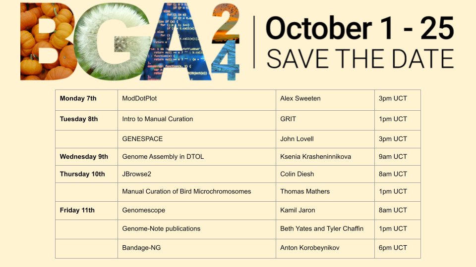The Biodiversity Genomics Academy (@thebgacademy) on Twitter photo It's Week 2 of BGA! I hope you're all ready for some more fantastic sessions, the first is <a href="/alexsweeten/">Alex Sweeten</a> at 3pm Universal Time with ModDotPlot! It's Week 2 of BGA! I hope you're all ready for some more fantastic sessions, the first is <a href="/alexsweeten/">Alex Sweeten</a> at 3pm Universal Time with ModDotPlot!
