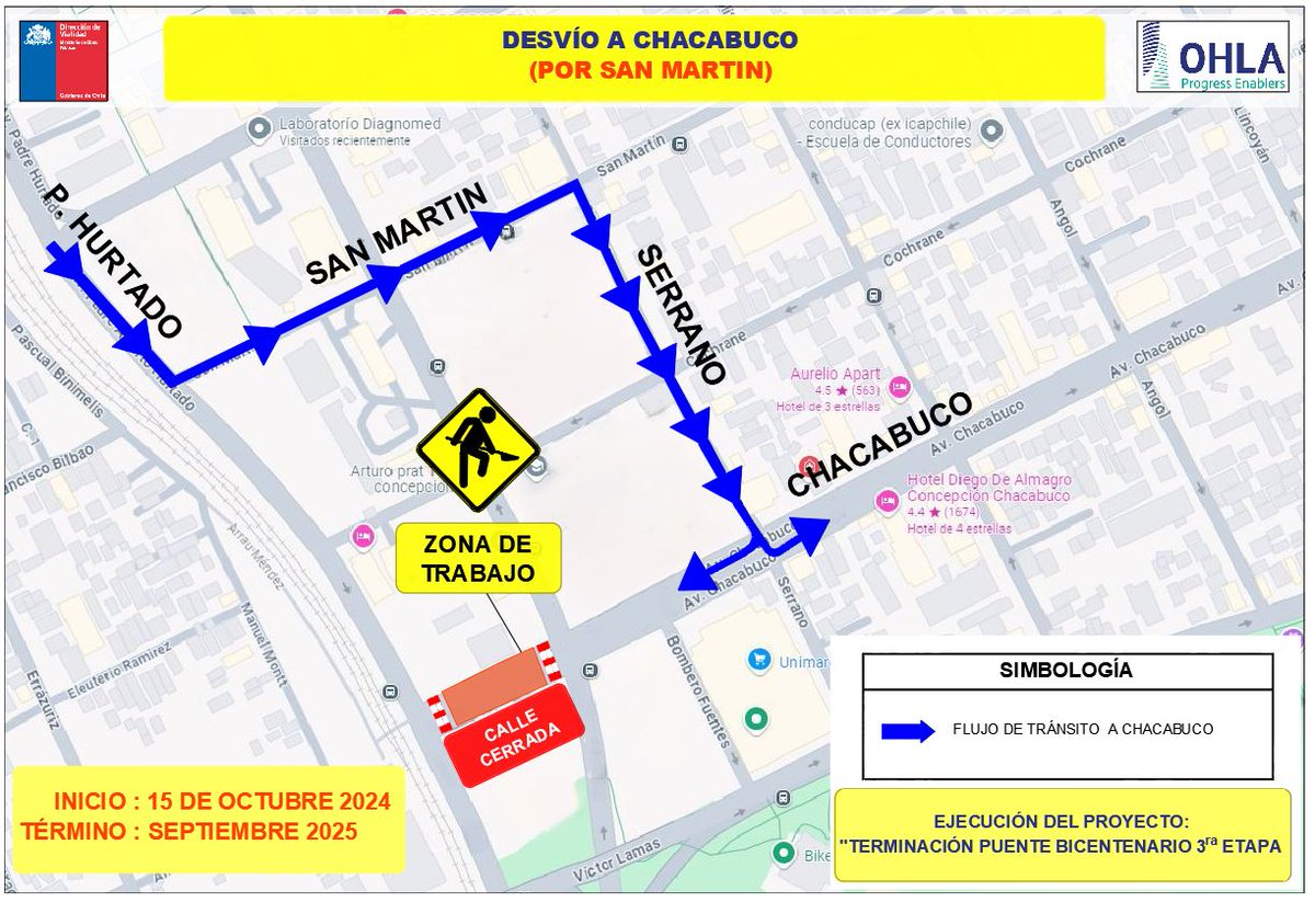 MOPBiobio's tweet photo. En el marco de las obras del Viaducto Chacabuco, conexión Puente Bicentenario, la dirección de Vialidad informa desvíos de tránsito a partir del 15 de octubre, debido a trabajos en intersección Avda. Chacabuco con Avda. Arturo Prat.
Mira los detalles aquí 👇 https://t.co/ODwM8zXAoC