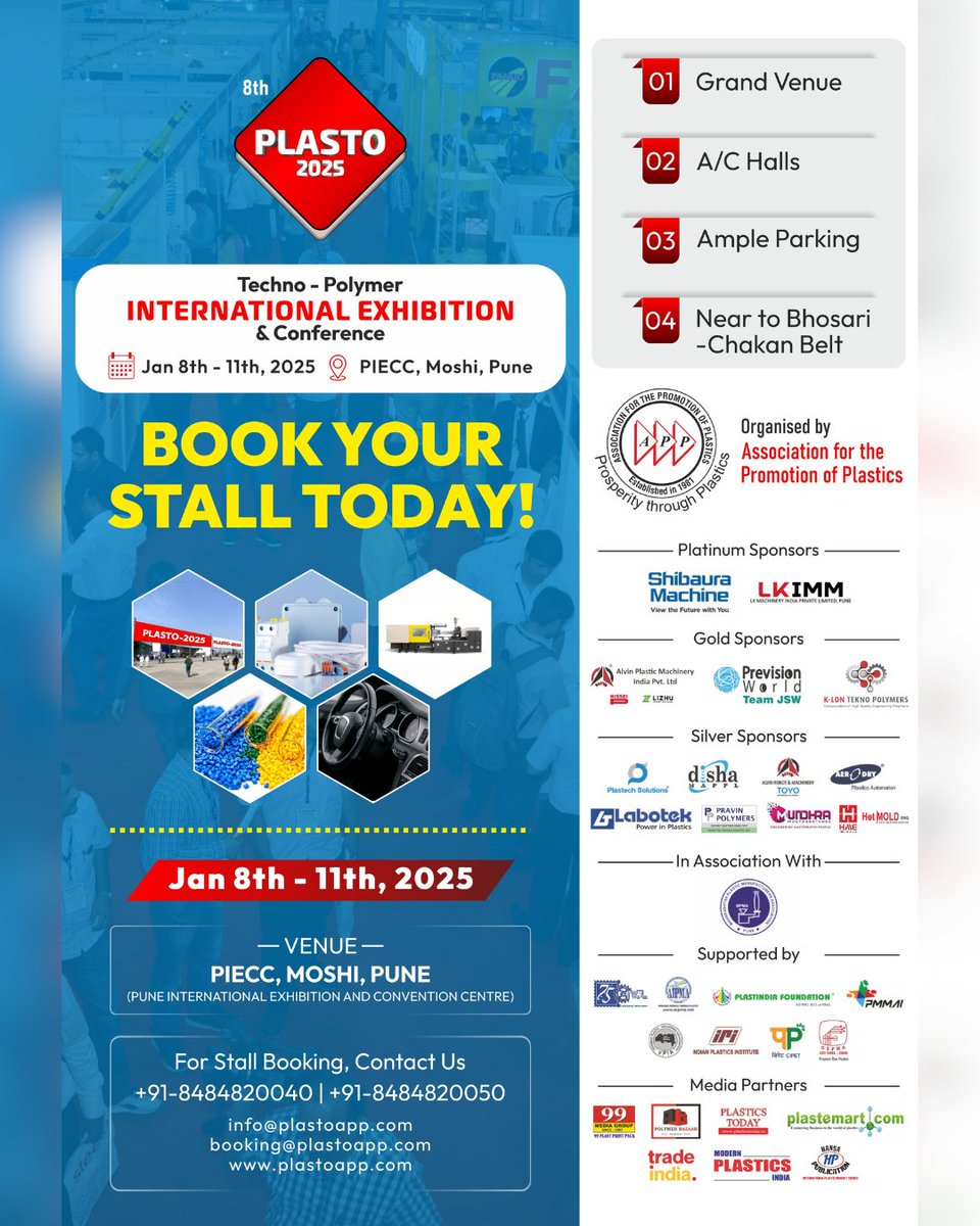 Plasto2025's tweet photo. Are you a plastics manufacturer or supplier looking to expand your reach?🤔
#Plasto 2025 is the ultimate platform to showcase your products, connect with industry leaders, and take your business to the next level.
Spaces are limited. Secure your stall today1
#PlasticsIndustry https://t.co/I6oXzQEWGx