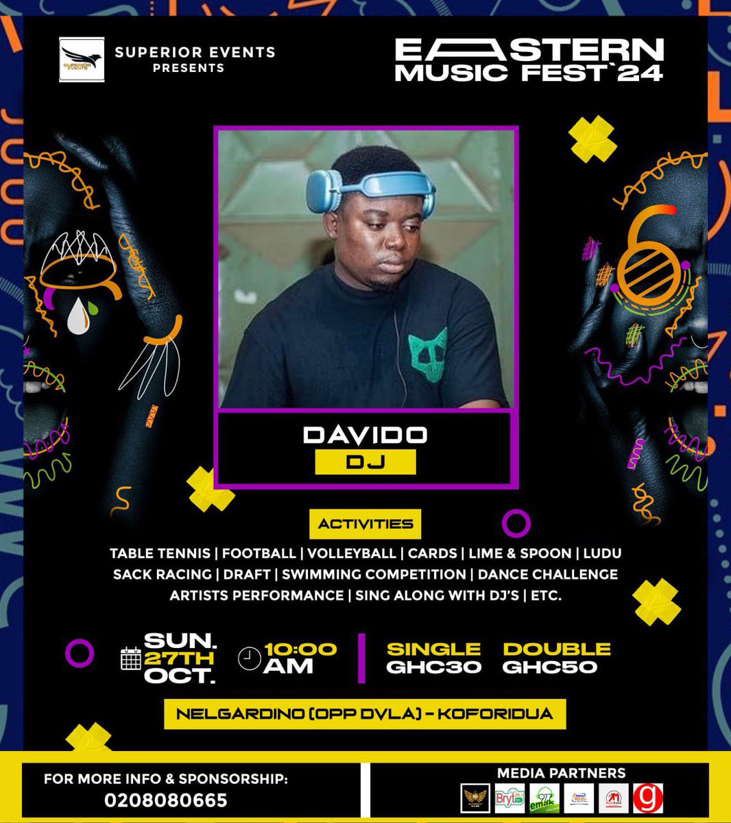 EventSelasi's tweet photo. Cc 👨‍💻🥷👨‍💻: @SelasiPhotogra1  @Scotboy94 

Top three(3) Djs holding it down on Sun,27th October @EMF24

@selektashaker  Dj Misty DjDavido 

Eastern Music Festival24 is A Park Party @Nelgardino Opp DVLA “Koforidua”. Don’t Miss Out.

Superior Events 
Superior HYPE https://t.co/OrYrS64jva