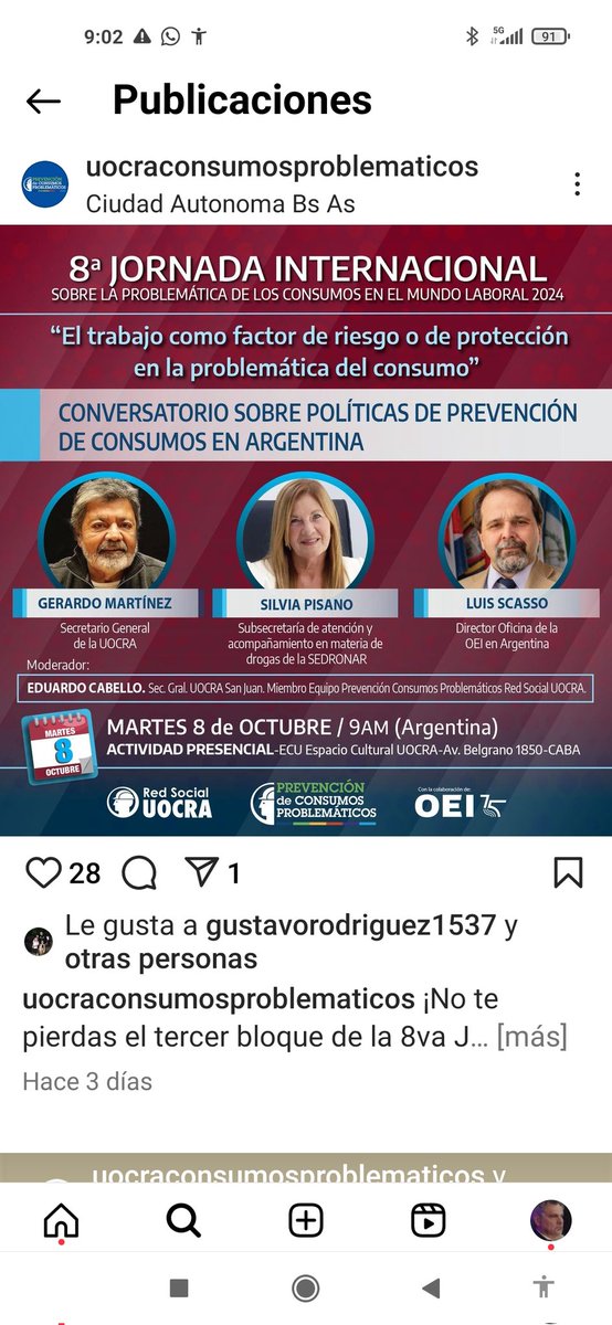 Mañana se conversa en la <a href="/uocra/">UOCRA</a> sobre el trabajo como riesgo o protección. <a href="/Sedronar/">Sedronar</a> <a href="/gmuocra/">Gerardo Martinez</a> 🌞🇦🇷