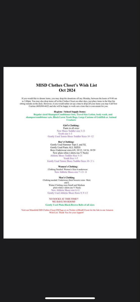 MIsdCCloset's tweet photo. Good Morning! Amazon Prime Big Deal Days are tomorrow and Wednesday, Oct 8th-9th. Here is the MISD Clothes Closet Oct Wish List.
https://t.co/3bRTyPrcV5 https://t.co/ApDePRlg6N