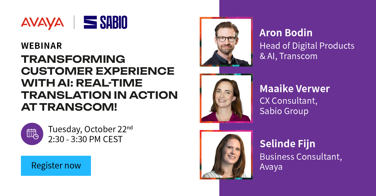 🎯Come creare un'innovativa soluzione di traduzione in tempo reale #AI-powered? 

Partecipa al nostro webinar per scoprire come il nostro Cliente #Transcom lo sta facendo con *Avaya Experience Platform*

👉Clicca qui e registrati:
📌bit.ly/3XNXgZA

#ExperiencesThatMatter