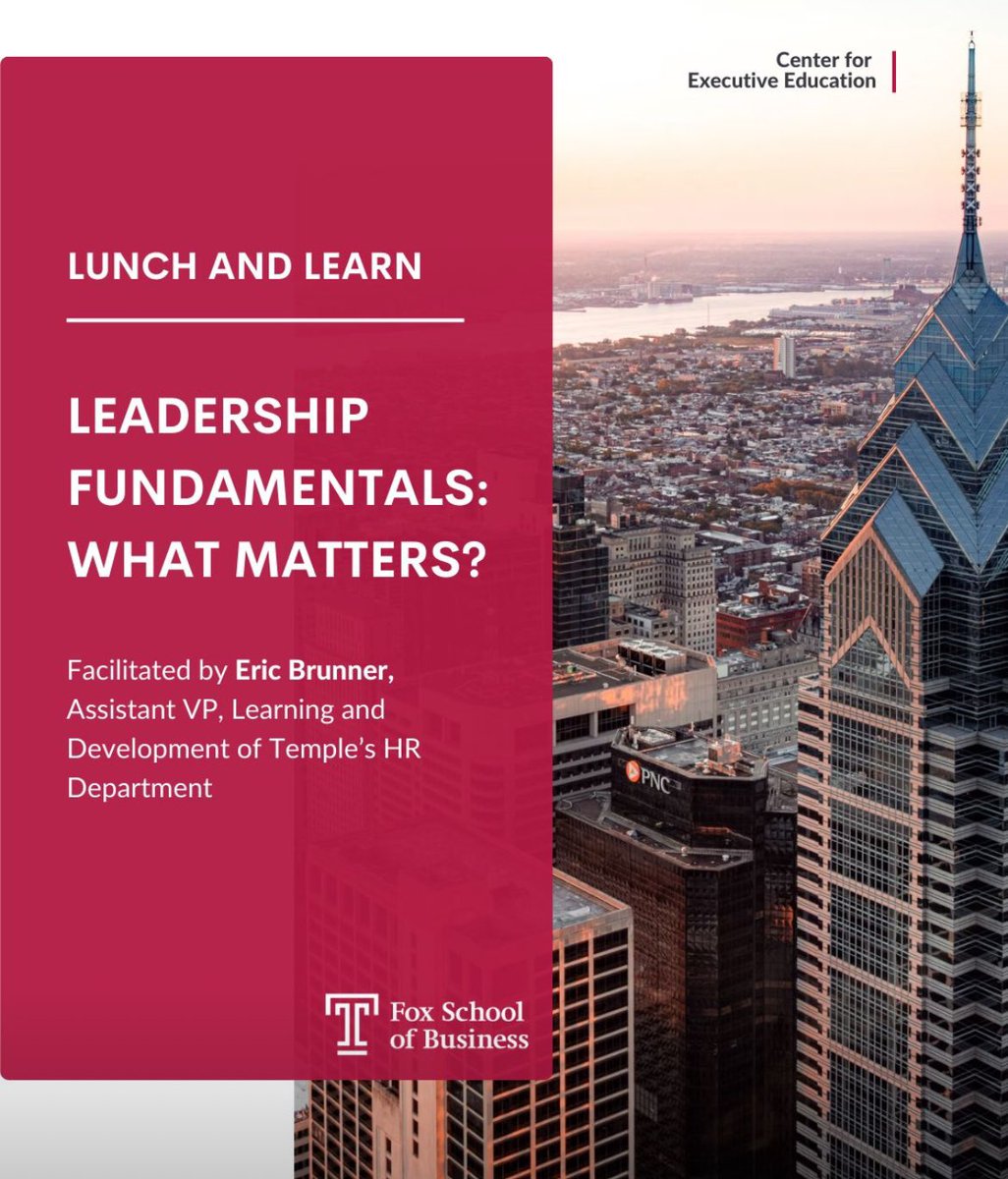 Happening Oct 9th! Join Eric Brunner, Ed. D., Assistant VP of Learning and Development <a href="/TempleUniv/">Temple University</a>, for an impactful 45-min session. 

Date: Weds, Oct 9
Time: 12-1pm ET
Place: Online
Cost: FREE
Register HERE: lnkd.in/gu4jx247

<a href="/TempleUniv/">Temple University</a> | <a href="/thefoxschool/">Fox School</a>