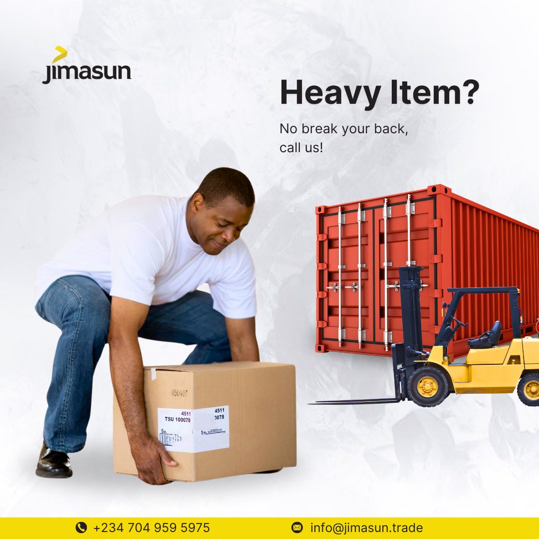JimasunLogistic's tweet image. Got a heavy load to move? Don’t risk injury or stress! At Jimasun, we specialize in lifting, transporting, and handling heavy items with precision and care. 
 
Give us a call today and experience hassle-
free logistics! 07049595975

#HeavyLiftingExperts