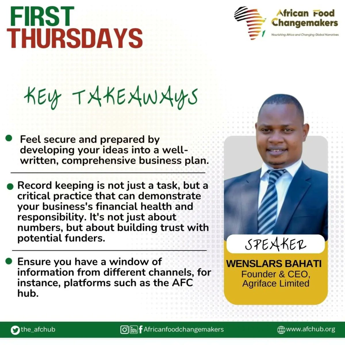 Sharing Insights from our "First Thursday: October Edition 

To watch the full video, visit our YouTube channel <a href="/AFCHub/">AFC Hub</a> youtu.be/m8QrnmzuK1s?si… 

#AfricanFoodChangemakers #AFC #africulture #agric #AgriculturalInsights #TechInnovation #deliveryservice #procurement #agriprenuers