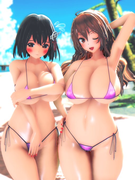 水着羽黒ちゃんと足柄さん / 岳酔 さんのイラスト #nicoseiga #im11494204  投稿しました。健全バージョンですw 