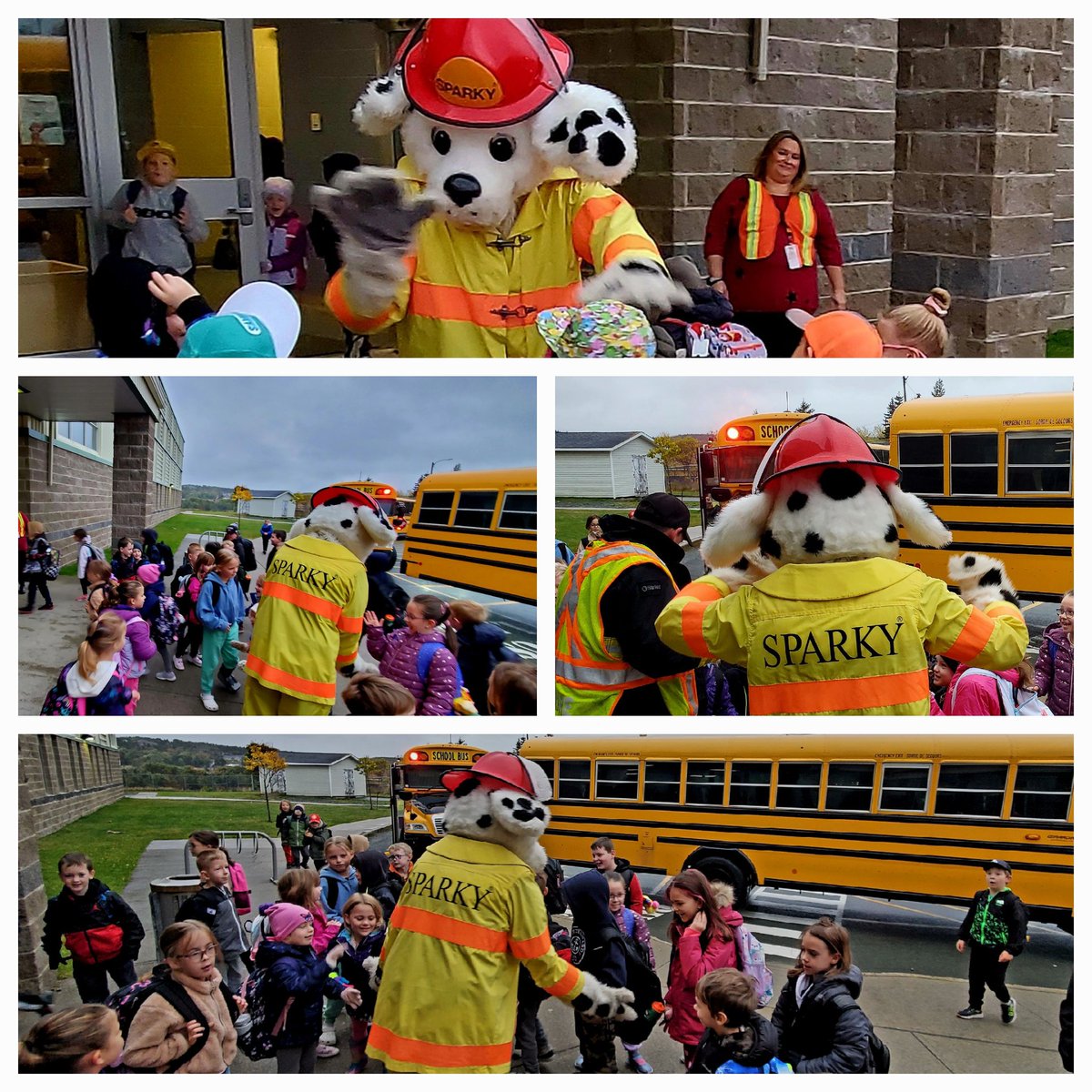 Start the school week off on the right foot OR paw! <a href="/Sparky_Fire_Dog/">Sparky the Fire Dog</a> and Firefighters from <a href="/TorbayFire/">Torbay Fire Dept 🇨🇦</a> welcomed students to <a href="/HTE_K4/">HTEK4</a> this morning. #FirePreventionWeek