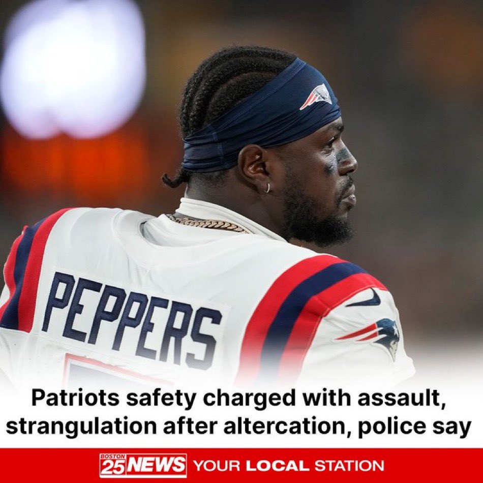 BREAKING: Patriots safety Jabrill Peppers was arrested early Saturday morning in Braintree. Police said he will be charged with Assault and Battery, Assault and Battery with a Dangerous Weapon, Strangulation, and Possession
of a Class “B” Substance. <a href="/boston25/">Boston 25 News</a>
