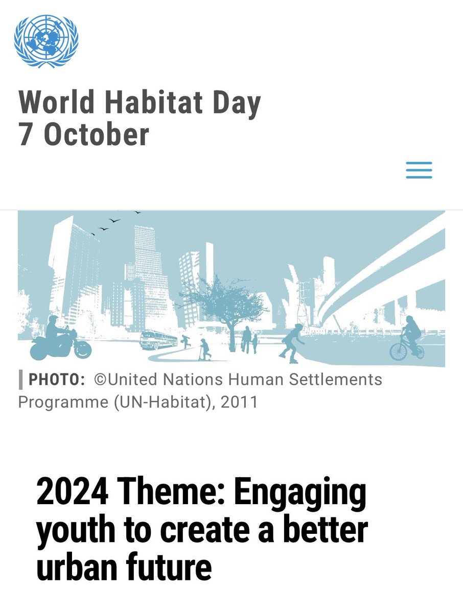 Today - 7th October
🌏🌍🌎World Habitat Day 2024
2024 Theme: Engaging youth to create a better urban future.
un.org/en/observances…
“We all have the power and the responsibility to shape the future of our cities and towns….”  
What steps 👣 can we, and are we,taking already? 🌱