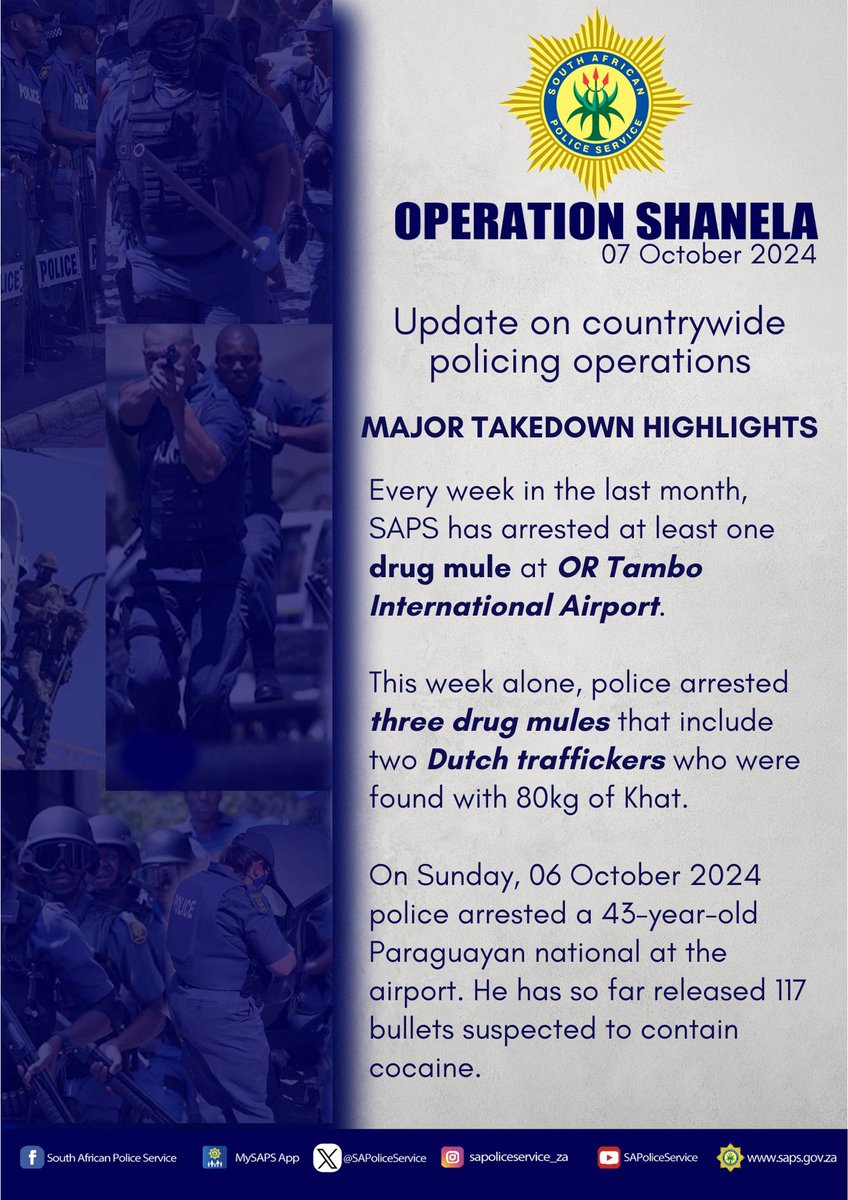 SAPoliceService's tweet photo. #sapsHQ [MAJOR TAKEDOWN HIGHLIGHTS] ~ Highlights of major takedowns includes the following: #OperationShanela #DrugTrafficking #Sentencing #EndGBV #ServiceExcellence #Project10K ME https://t.co/HKLQ0dkObp