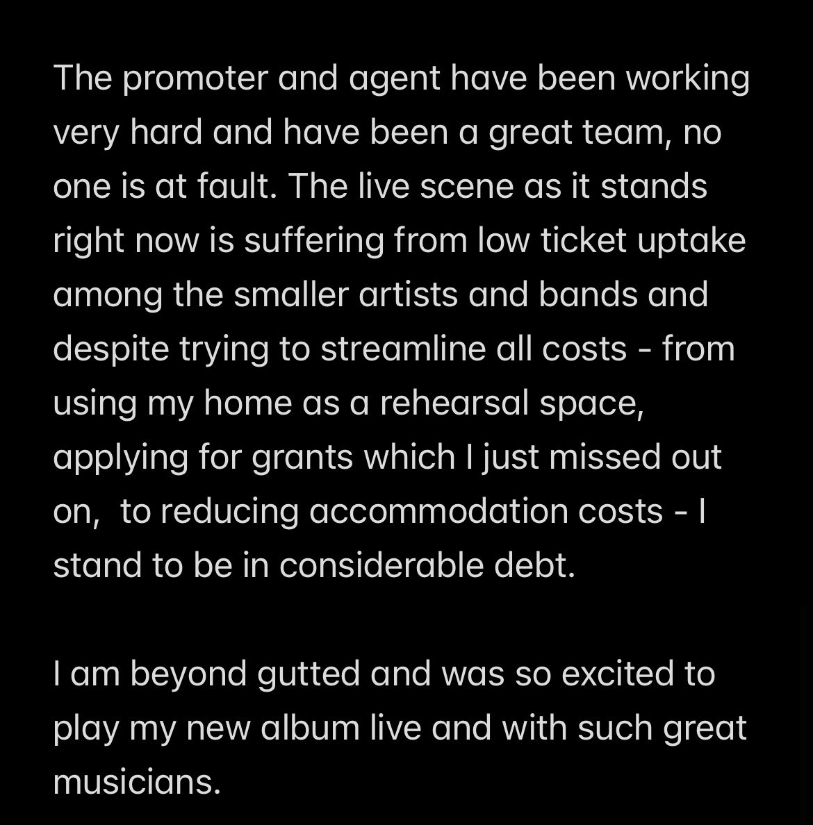 LielaMoss's tweet photo. Cancellation of live dates. https://t.co/ujm6h10tSK