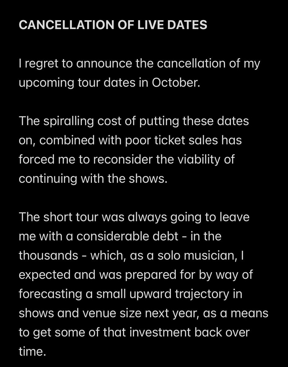 LielaMoss's tweet photo. Cancellation of live dates. https://t.co/ujm6h10tSK