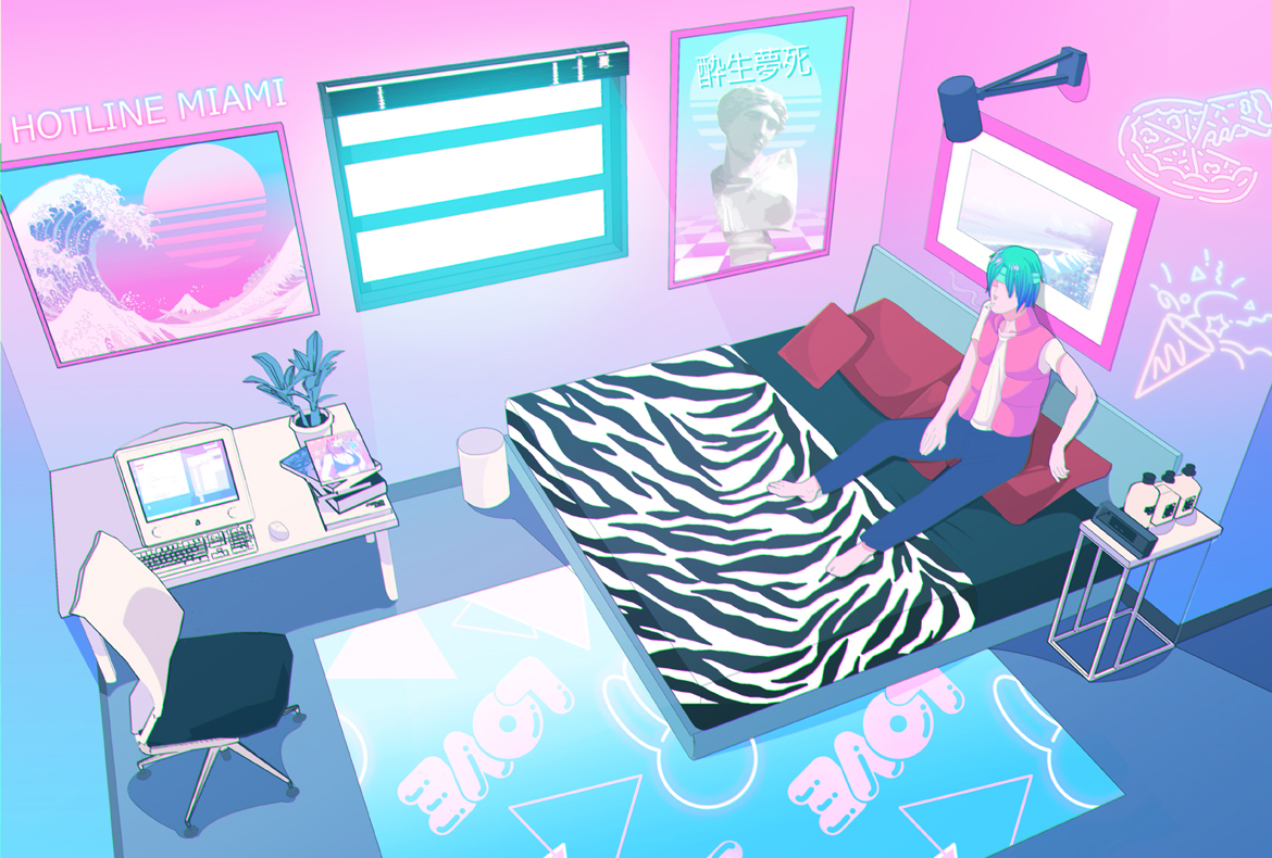 nekranov5's tweet photo. 便乗すみません（マイアミ絵再掲）　#hotlinemiami https://t.co/KyLuyEvAX8