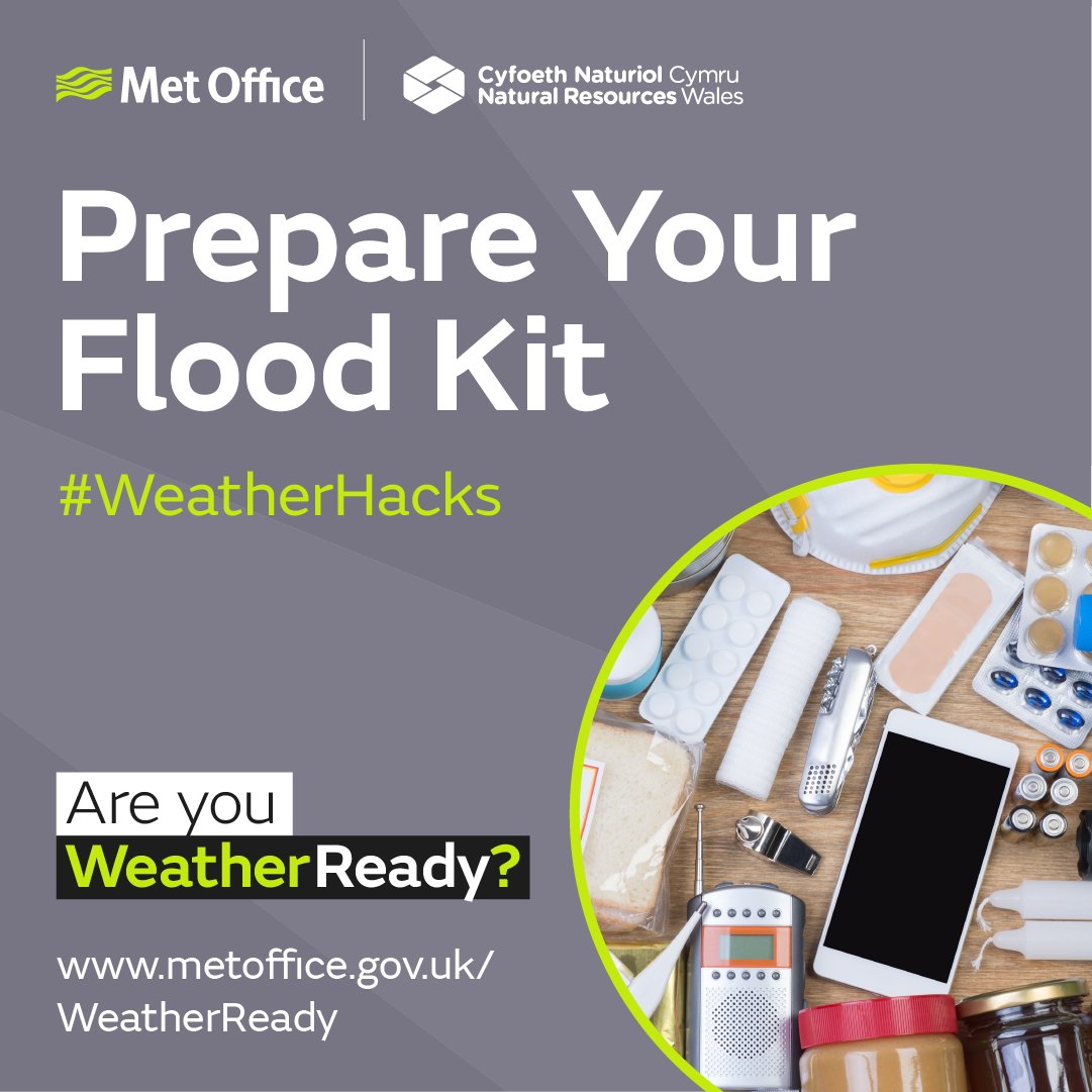 metoffice's tweet photo. It's never too late to take action to prepare for heavy rain and possible flooding.
Prepare a flood kit in advance of flooding to make sure you have your family’s essential items to hand. And make sure you keep it somewhere accessible.
https://t.co/n2Gh6MUwMJ
#WeatherHacks https://t.co/g2UYmUpFA0