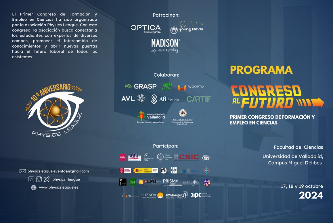 Fundación Universidad de Valladolid (@fundacion_uva) on Twitter photo 📢El ´Congreso al Futuro. Primer Congreso de Formación y Empleo en Ciencias` organizado por <a href="/Physics_League/">Physics League</a>, tendrá lugar en <a href="/fcienciasuva/">fcienciasuva</a> del 17-19 octubre.
📍@oalumniuva participa con una ponencia: 'Estrategias clave para la búsqueda de empleo.`
✍️physicsleague.es/congreso-al-fu… 📢El ´Congreso al Futuro. Primer Congreso de Formación y Empleo en Ciencias` organizado por <a href="/Physics_League/">Physics League</a>, tendrá lugar en <a href="/fcienciasuva/">fcienciasuva</a> del 17-19 octubre.
📍@oalumniuva participa con una ponencia: 'Estrategias clave para la búsqueda de empleo.`
✍️physicsleague.es/congreso-al-fu…
