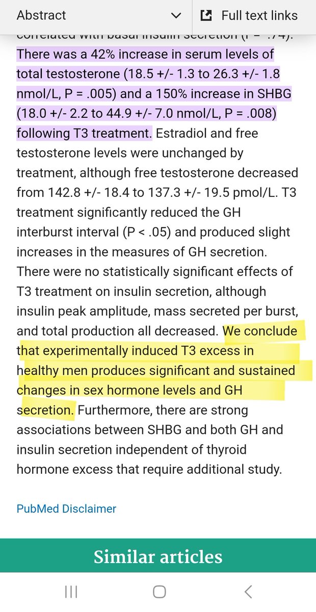Thermobolic's tweet photo. In this long term study, they induced mild hyperthyroidism in healthy young men using exogenous T3.

They found that testosterone and growth hormone significantly increased.

Why? 

Thyroid converts cholesterol into other hormones, such as testosterone.

My theory - Poor thyroid function could = low testosterone.

Maybe the decreasing testosterone levels in American men are a result of poor thyroid function.