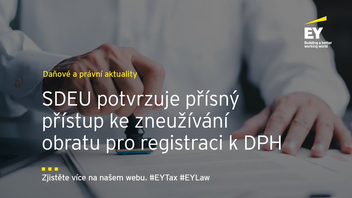 EY_CeskaRep's tweet photo. Převod podnikání do nové společnosti může vést k okamžité registraci k DPH, pokud FÚ vyhodnotí, že by nové načítání obratu bylo zneužitím práva. Více v našem alertu zde: https://t.co/z7K1PtwEnL

#EYCeskarepublika #DPH #obrat #registrace https://t.co/xeF65udlYx