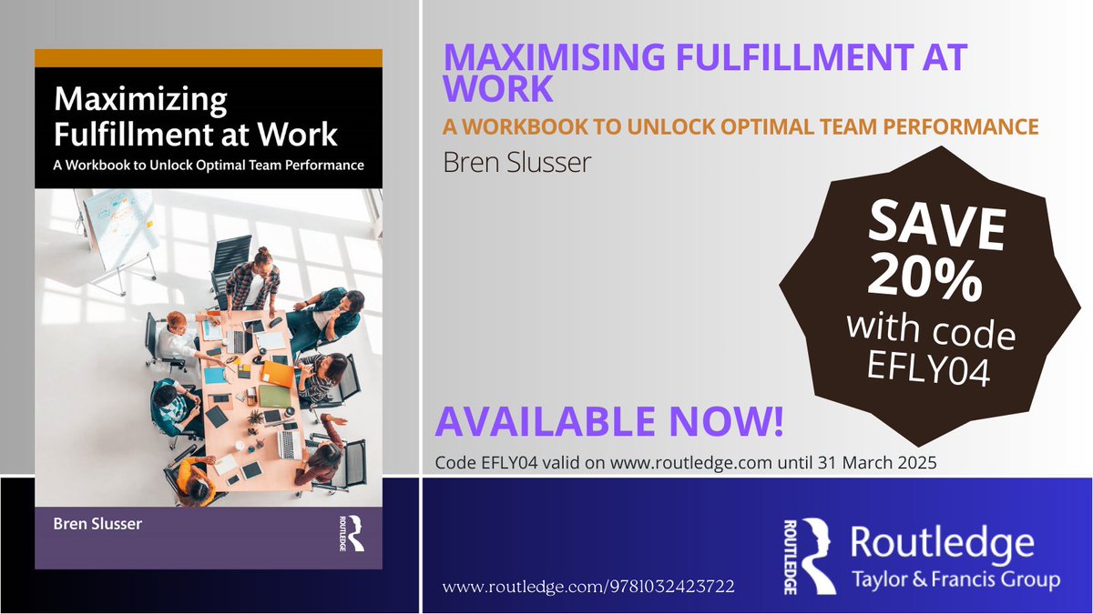 ZoeThomsonKemp's tweet image. Congratulations to Bren Slusser, whose new book 'Maximizing Fulfillment at Work: A Workbook to Unlock Optimal Team Performance' just published with @tandfpsychology

Check it out and get 20% off: routledge.com/9781032423722

@BrenSlusser #organizationalpsychology #teamperformance