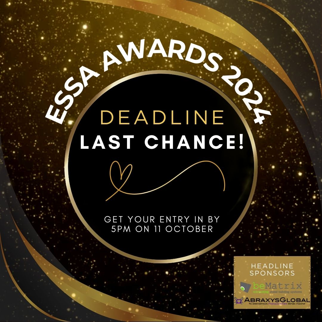 Calling all event professionals! You have until the end of this week to get your entries in for this year's ESSA Awards!  FREE to enter, the ESSA Awards offer the perfect chance to showcase and highlight the excellent work you do within this industry: essa.uk.com/award-categori…