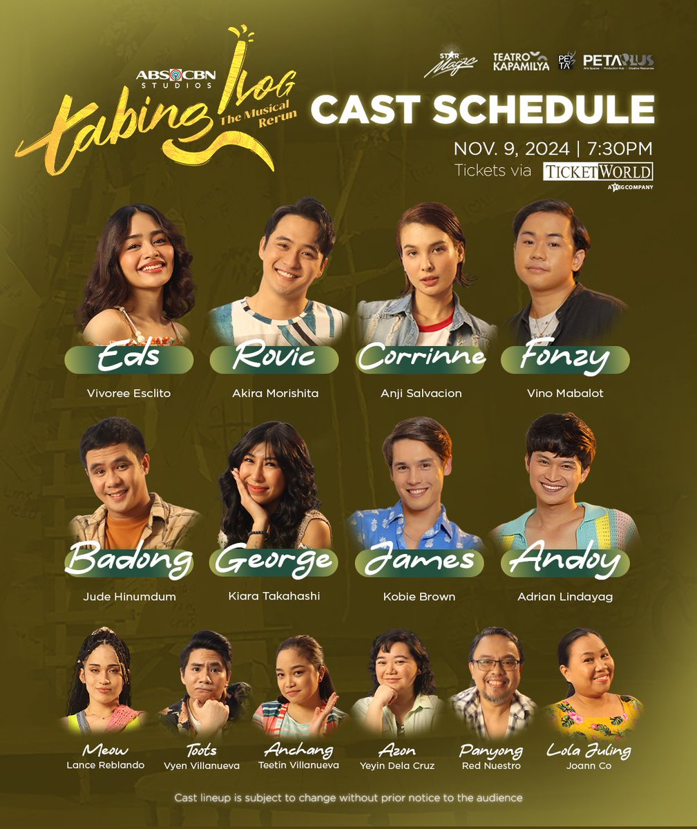 kapamilyateatro's tweet photo. 📣 CAST SCHEDULE GUIDE 📣

HETO NA ANG PINAKAHIHINTAY NG LAHAT! Tara na at samahan ang San Juan E barkada on the following show dates:

🗓️ November 8 - 17, 2024
📍PETA Theater Center, Quezon City
🎟️ Tickets via TicketWorld
🔗 https://t.co/uBOLQ8Qstp https://t.co/L3uAvYbvTJ
