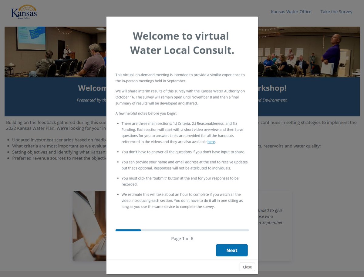 Julie Lorenz (@julie_l_lorenz) on Twitter photo Couldn’t make water local consult mtg? No problem. You can log into on-demand mtg designed to mirror in-person mtgs. Pls weigh in - we want to hear from you b/c water is a shared resource & shared responsibility. <a href="/kswateroffice/">Kansas Water Office</a> <a href="/KansasDeptofAg/">Kansas Dept of Ag</a> <a href="/KDHE/">KDHE</a>
burnsmcd.mysocialpinpoint.com/kansas-water-p… Couldn’t make water local consult mtg? No problem. You can log into on-demand mtg designed to mirror in-person mtgs. Pls weigh in - we want to hear from you b/c water is a shared resource & shared responsibility. <a href="/kswateroffice/">Kansas Water Office</a> <a href="/KansasDeptofAg/">Kansas Dept of Ag</a> <a href="/KDHE/">KDHE</a>
burnsmcd.mysocialpinpoint.com/kansas-water-p…