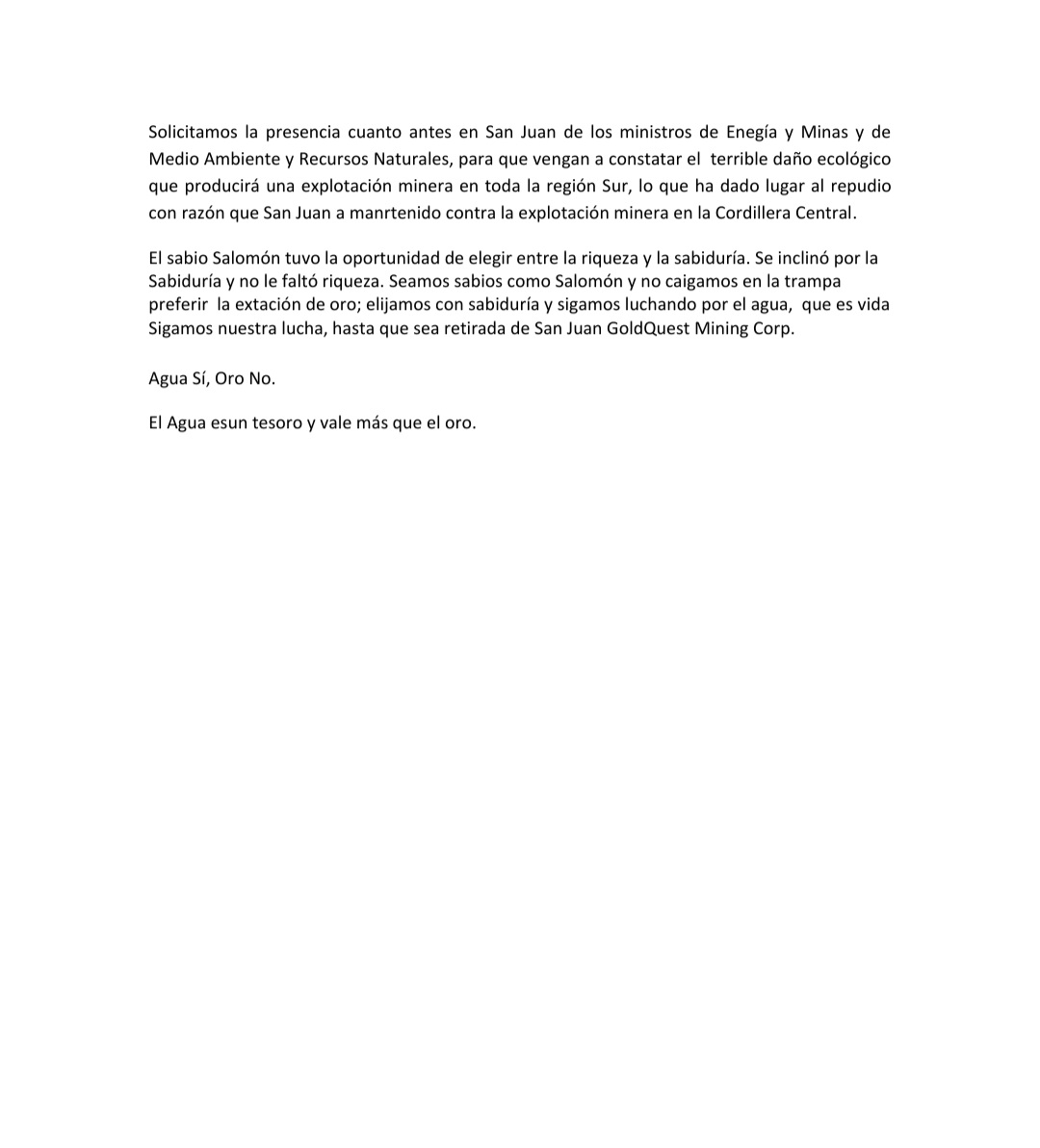Manifiesto encontra de la explotación minera en la Cordillera Central. <a href="/luisabinader/">Luis Abinader</a> <a href="/nieves_rd/">Ricardo Nieves</a> <a href="/ACRD1974/">ACRD</a> <a href="/Cambientaluasd/">Comisión Ambiental UASD</a> <a href="/RRomerotv/">Rey Romerotv</a> <a href="/JohnnyV09134629/">Johnny Vasquez</a> <a href="/LauraenSociedad/">Laura Merán</a> <a href="/AmbienteRD/">Ministerio de Medio Ambiente RD</a> <a href="/energiayminasrd/">Ministerio de Energía y Minas</a> <a href="/UNESCO_es/">UNESCO en español 🏛️#Educación #Ciencia #Cultura</a> <a href="/FRANCE24/">FRANCE 24</a> <a href="/SuroUnidos/">SUROESTE UNIDOS POR EL AGUA Y LA VIDA</a> <a href="/CDN37/">CDN 37</a> <a href="/ElCaribeRD/">El Caribe</a>