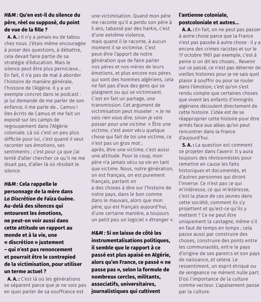 AidaAmara's tweet photo. Pour REVENIR, j’ai répondu avec mon père aux questions de la revue Hommes et migrations du @Palaisptedoree 
Deux générations qui parlent de transmission, de silence et des enfants d’immigrés, des hybrides en quête de leurs histoires. https://t.co/w6mbzKOQFX