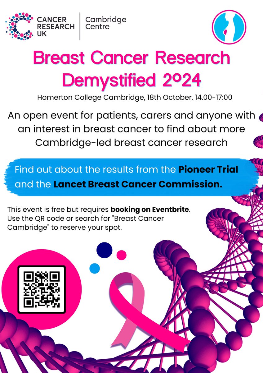 CRUK Cambridge Centre (@crukcamcentre) on Twitter photo Join <a href="/CRUKCamBreast/">CRUK Cambridge Centre: Breast Cancer</a> for ‘Breast Cancer Research Demystified'! A free event for patients, carers & anyone with an interest in breast cancer research.
Friday 18 Oct | 2-5pm | Homerton College or Online
Sign up. 👇
In-person: zurl.co/OfbN
Online: zurl.co/fNVq Join <a href="/CRUKCamBreast/">CRUK Cambridge Centre: Breast Cancer</a> for ‘Breast Cancer Research Demystified'! A free event for patients, carers & anyone with an interest in breast cancer research.
Friday 18 Oct | 2-5pm | Homerton College or Online
Sign up. 👇
In-person: zurl.co/OfbN
Online: zurl.co/fNVq