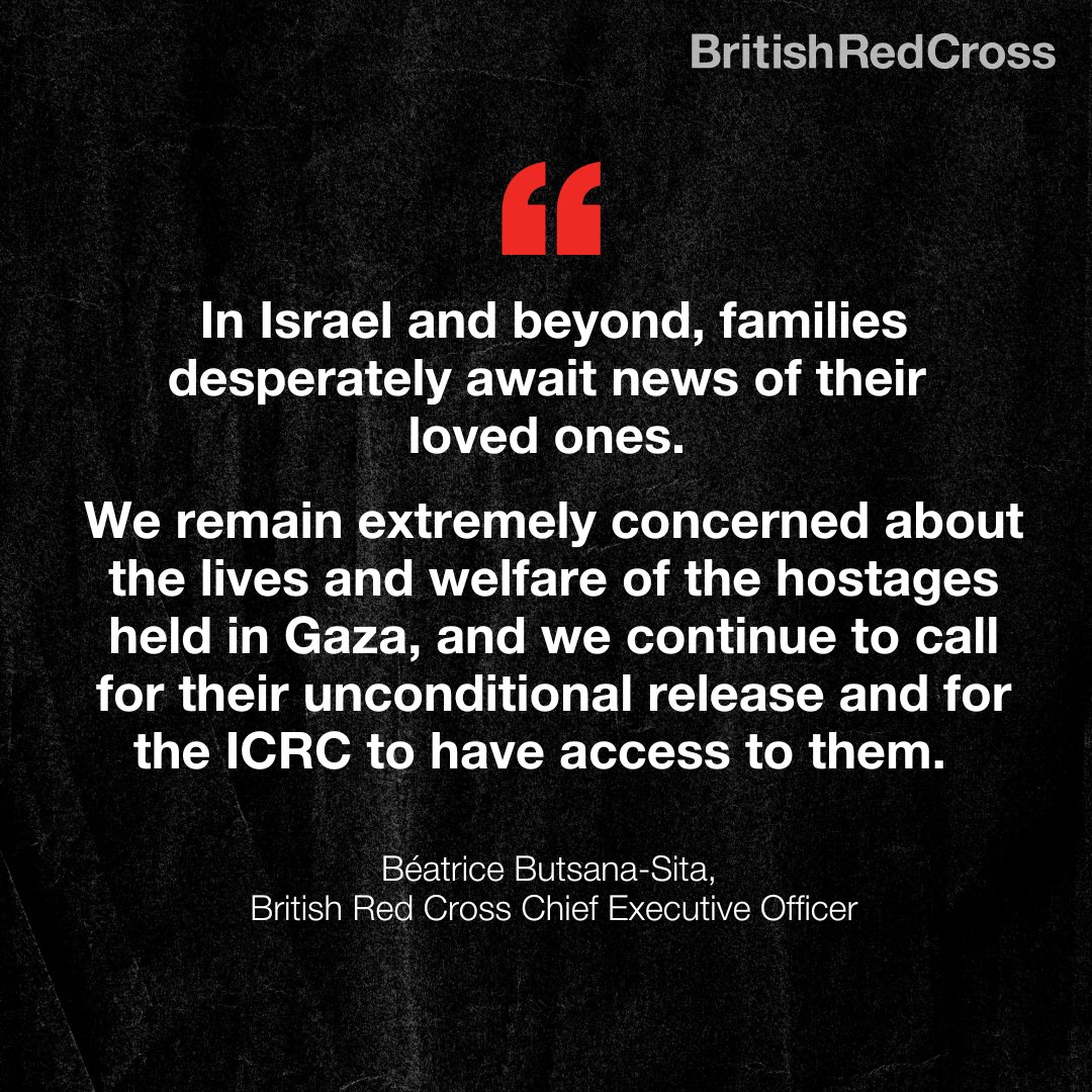 On 7 October 2023, 251 people were taken hostage from Israel. Many are still being held.

We have always been clear in reiterating the International Committee of the Red Cross’ call: they must be granted access to the hostages and all those held must be released immediately.