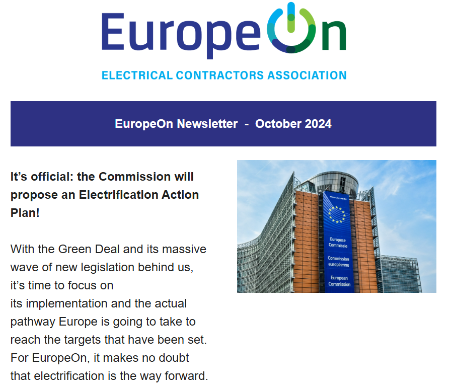 European Association for Electrical Contractors (@europeon_eu) on Twitter photo Our October Newsletter is out!
➡ <a href="/EU_Commission/">European Commission</a> & the Electrification Action Plan!
➡ Talking #electrification with MEPs in Strasbourg
➡ <a href="/EuropeOn_EU/">European Association for Electrical Contractors</a> General Assembly
➡ News from our 🇩🇰members <a href="/TEKNIQdk/">TEKNIQ</a>
➡ News from our partners @KNXassociation
👉 bit.ly/480WE7t Our October Newsletter is out!
➡ <a href="/EU_Commission/">European Commission</a> & the Electrification Action Plan!
➡ Talking #electrification with MEPs in Strasbourg
➡ <a href="/EuropeOn_EU/">European Association for Electrical Contractors</a> General Assembly
➡ News from our 🇩🇰members <a href="/TEKNIQdk/">TEKNIQ</a>
➡ News from our partners @KNXassociation
👉 bit.ly/480WE7t