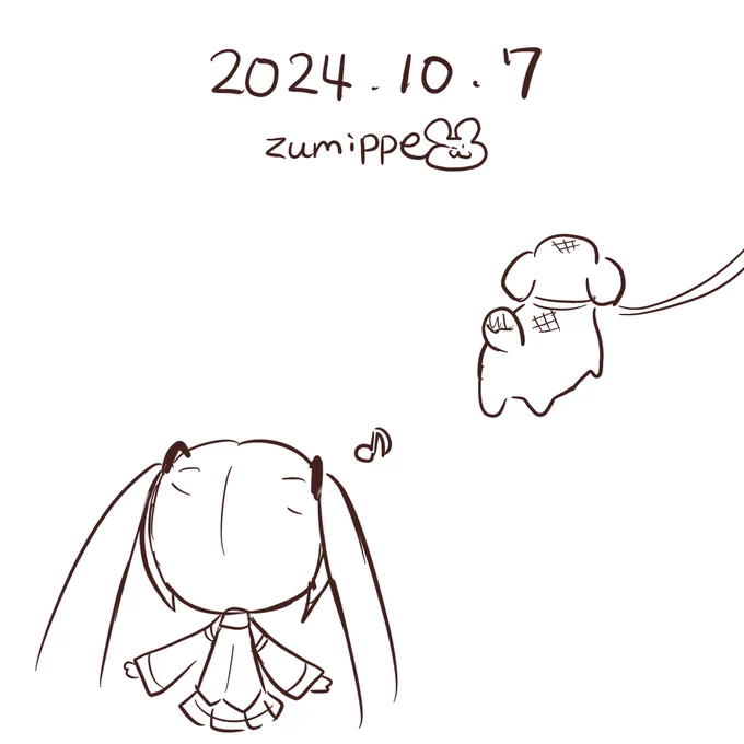 #5分絵日記 #初音ミク 
今日は焦げ目のついたマシュマロのような毛色のわんちゃんがいました。 