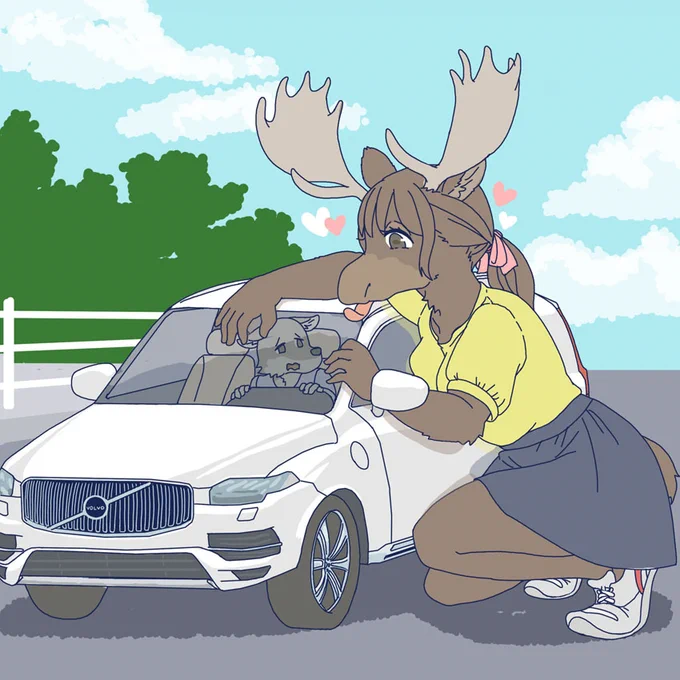 車を舐めるのが好きなヘラジカ 