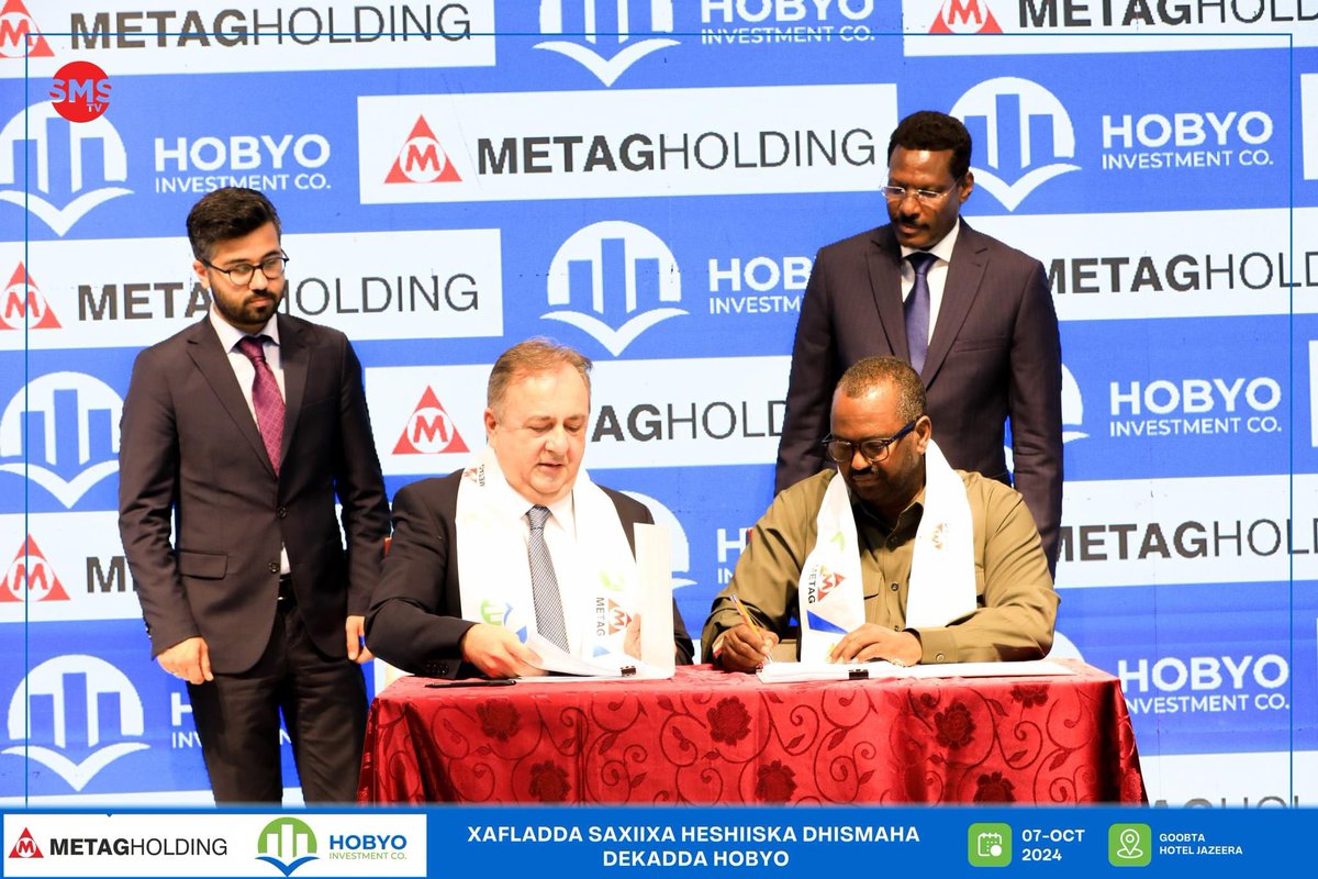 masudsom's tweet photo. Waxaan si farxad leh ugu hambalyeynayaa Shacabka iyo Dowladda #Galmudug ee uu hoggaamiyo MW @MrQoorqoor heshiiska Taariikhiga ah ay kala saxiixdeen Shirkadda #Hobyo Investment Company iyo #METAG HOLDING oo ah shirkad laga leeyahay dalka Turkiga taas oo dhisaysa dekadda #Hobyo. https://t.co/UnAWKlMEm7