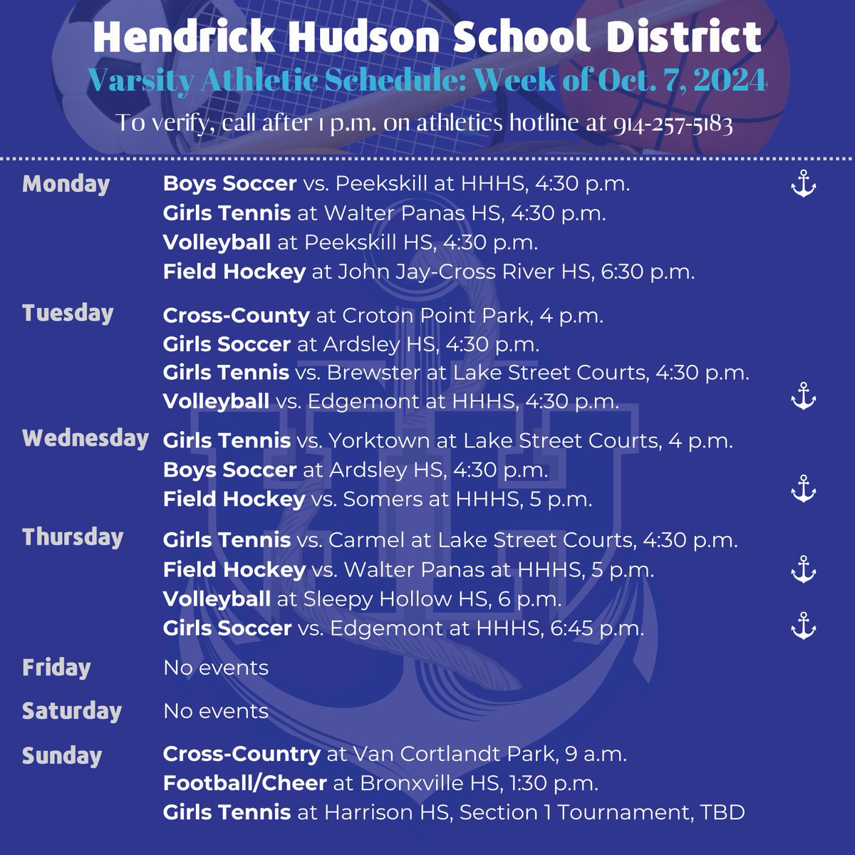 It's another busy week for our Sailors! Please remember to come out and support our <a href="/HenHudAthletics/">Hen Hud Athletics</a> teams! ⚓️