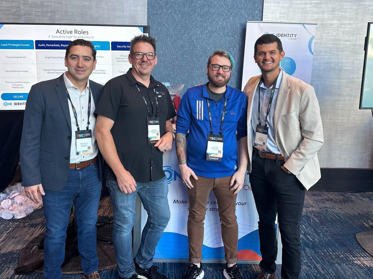 OneIdentity's tweet photo. The One Identity team carried the momentum from #OneIdentityUNITE in San Diego straight to #TEC2024 in Dallas to meet up with our good friends at @Quest!

A big shoutout to our incredible team for representing us at back-to-back events!

#identitysecurity #IAM https://t.co/jzxFMUMfMV