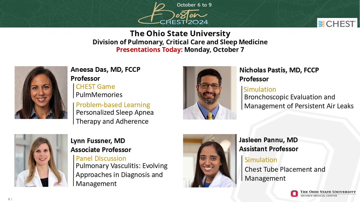 Good Morning #CHEST2024 check out the <a href="/OhioStateMed/">The Ohio State University College of Medicine</a>  and <a href="/OSUWexMed/">The Ohio State University Wexner Medical Center</a>  at Panel Discussion, CHEST Game, Problem-based Learning, and Simulation sessions today!