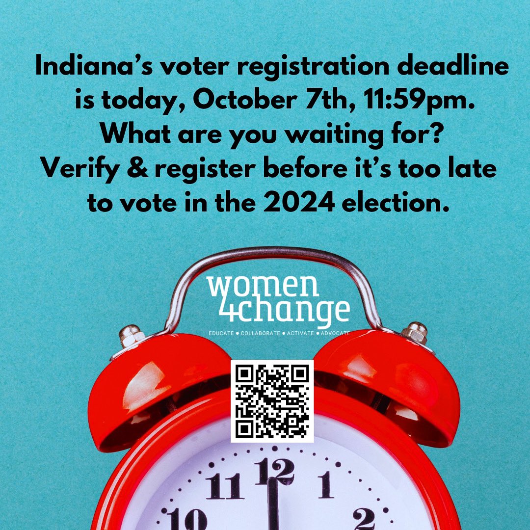 Listen. 🎧 
Today (Oct. 7)  is Indiana’s voter registration deadline. 
It takes 2 minutes to check or update your registration. 🗳️ 
You have until 11:59pm.
What are you waiting for? 
Don’t let democracy become the pumpkin. 🎃 
indianavoters.in.gov