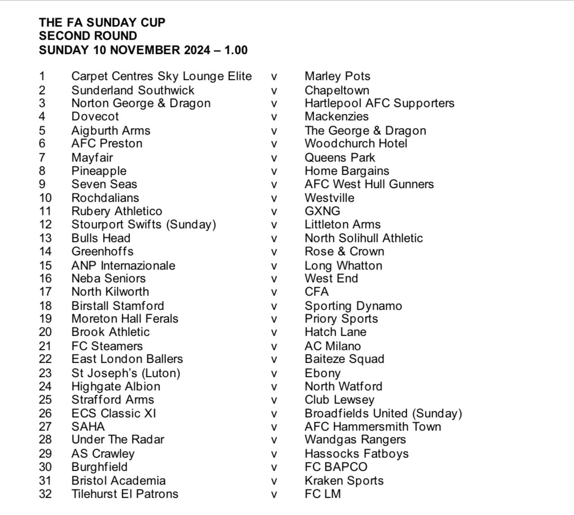 🚨 Draw for <a href="/FASunday_Cup/">FA Sunday Cup</a> R2 🚨