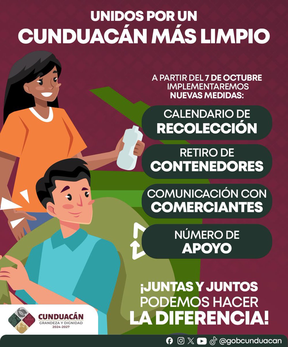 Te invitamos a estar pendiente de la información que se compartirá más adelante, con la ruta de los camiones recolectores y un número telefónico para reportar cualquier anomalía. Estamos trabajando para brindarte una mejor atención.
#GrandezaYDignidad