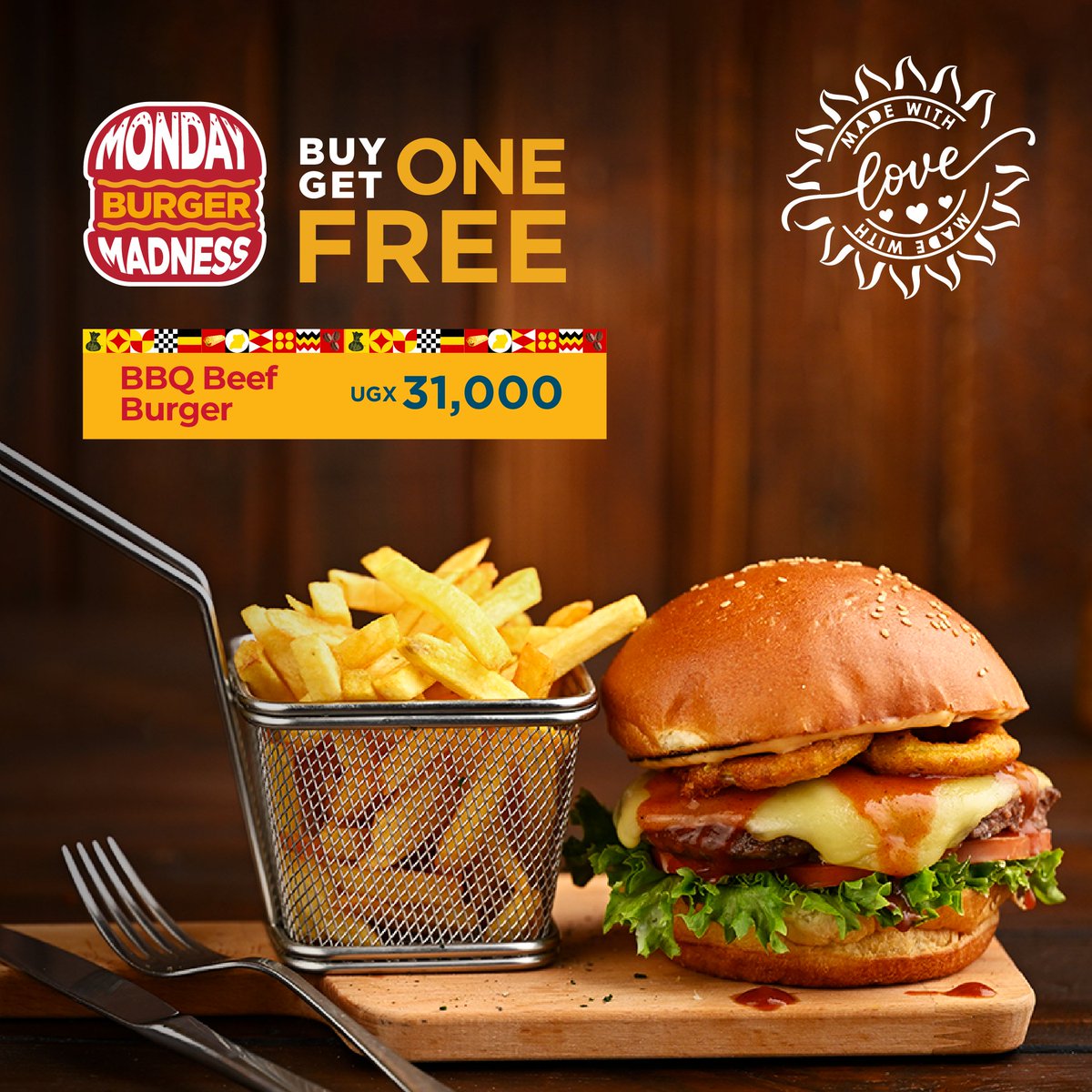 JavaHouseUG's tweet image. #MondayBurgerMadness =BBQ BEEF BURGER🍔
BUY 1 😊 GET 1 🤤 FREE 😎
Available in all our branches and on order via Glovo.
*Offer valid on Mondays only*
#JAVAAt10