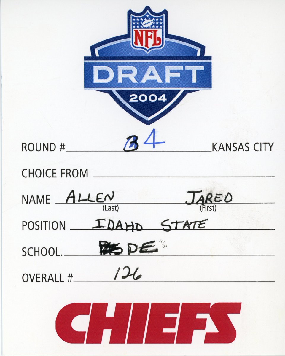 PFHOFAmbassador's tweet image. Congratulations to Jared Allen entering the NFL London Games Ring of Honour. Below is his actual draft card from 2004, kept at the @ProFootballHOF #NFLLondon #NFLLondongames