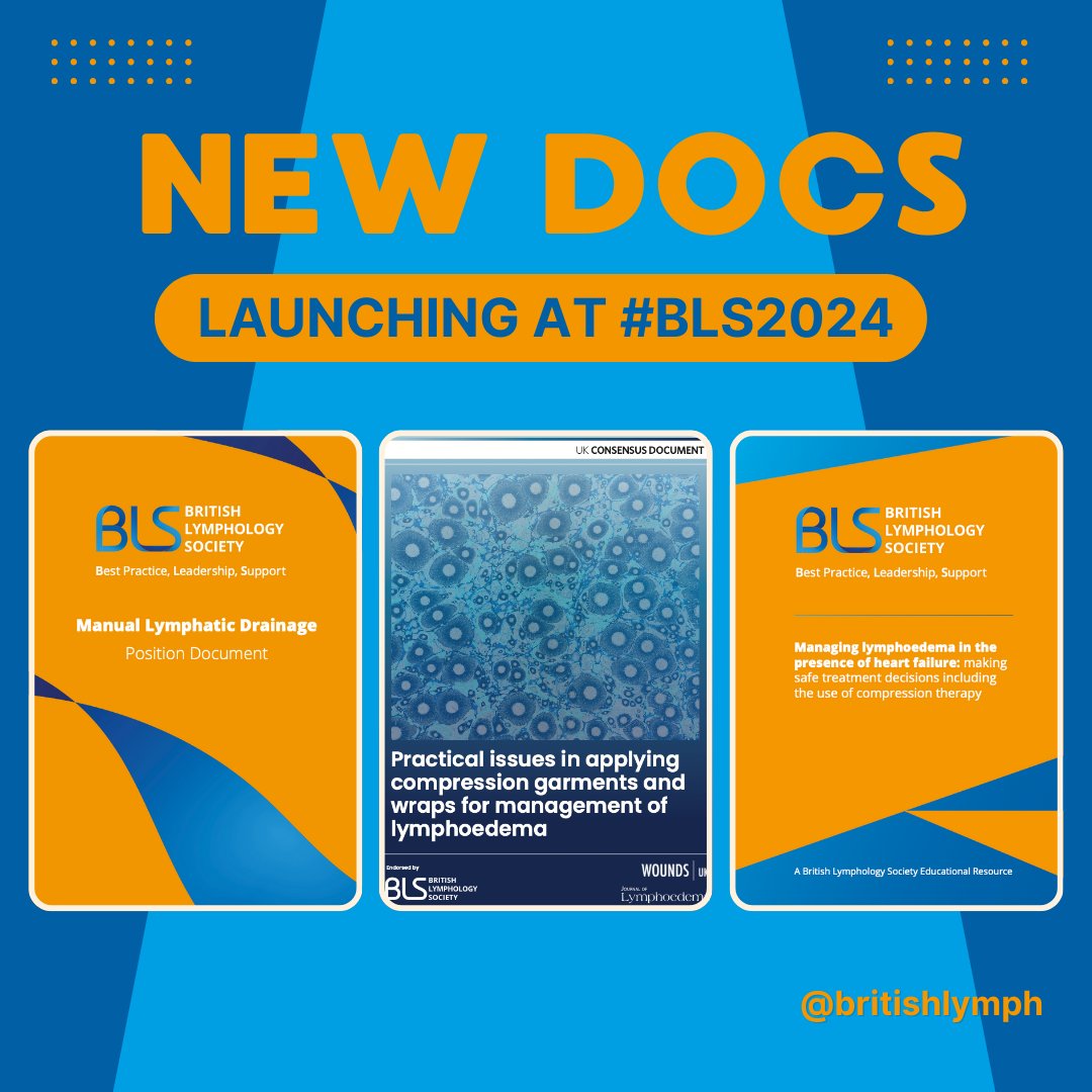 We are launching three new documents at #BLS2024.

BLS Manual Lymphatic Drainage Position Statement
Practical Issues in Applying Compression Garments and Wraps
Managing Lymphoedema in the Presence of Heart Failure

#lymphoedema #MLD
