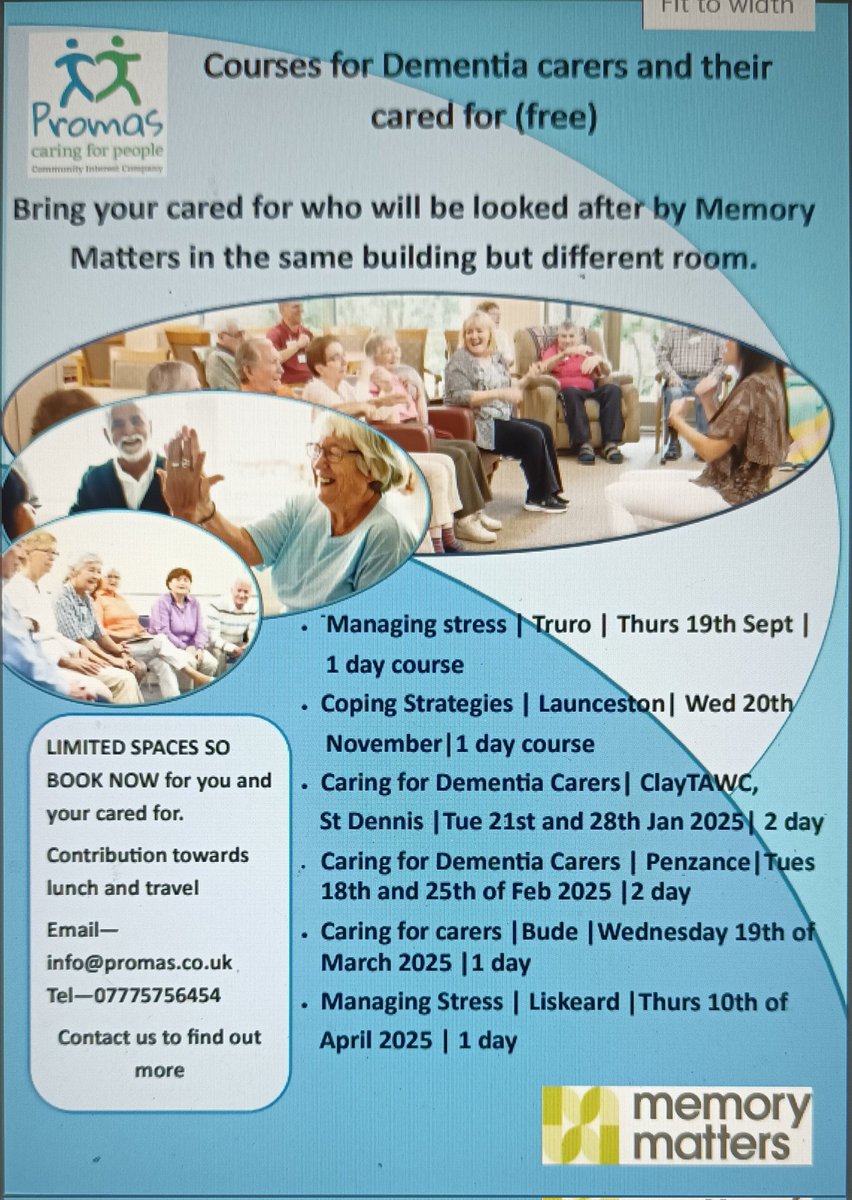 DementiaEducationCornwall (@dementiaedcorn) on Twitter photo Free course for #carers of people living with #dementia. The beauty of this course is the cared for, is supported with fun and engaging activities by <a href="/MemoryMattersSW/">MemoryMattersSW</a> whilst the carer learns, for more info promas.co.uk/courses/caring… <a href="/carolinemellis0/">✨Caroline ADMIRAL NURSING✨</a> <a href="/AgeUKCornwall/">Age UK Cornwall 🇺🇦🏳️🌈</a> <a href="/alzheimerssoc/">Alzheimer's Society</a> Free course for #carers of people living with #dementia. The beauty of this course is the cared for, is supported with fun and engaging activities by <a href="/MemoryMattersSW/">MemoryMattersSW</a> whilst the carer learns, for more info promas.co.uk/courses/caring… <a href="/carolinemellis0/">✨Caroline ADMIRAL NURSING✨</a> <a href="/AgeUKCornwall/">Age UK Cornwall 🇺🇦🏳️🌈</a> <a href="/alzheimerssoc/">Alzheimer's Society</a>
