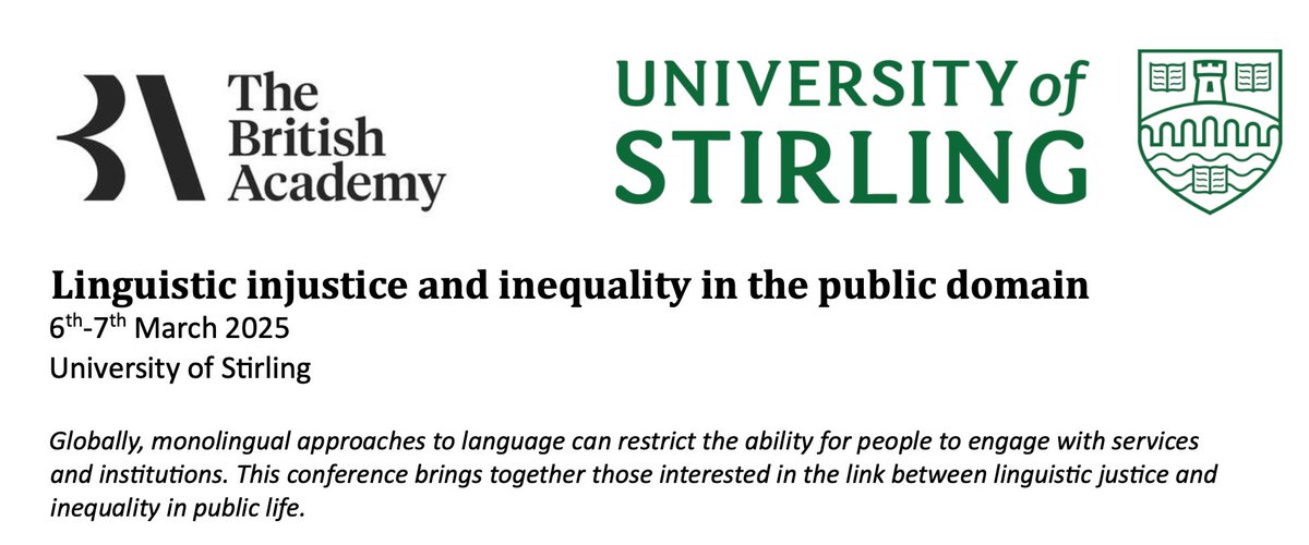 British Academy Conference 2025: #Linguistic injustice and inequality in the public domain

I'll be there! Will you be there? Submit an abstract by 31 Oct :) 

multilingual-learning.com/british-academ…

<a href="/ColinFReilly/">Colin Reilly</a> <a href="/BritishAcademy_/">The British Academy</a> #language #justice #equality #multilingualism