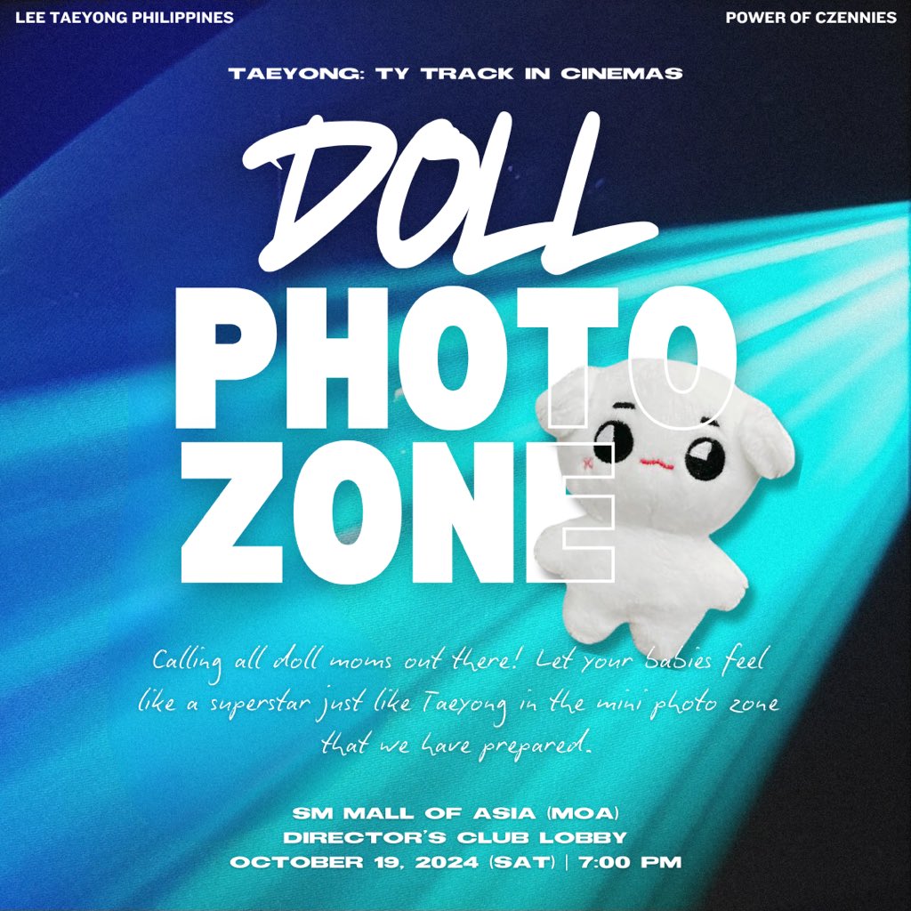 CzenniesPH's tweet photo. 'TAEYONG: TY TRACK IN CINEMAS' Block Screening by @NCT_TAEYONGPH
In collaboration with @CzenniesPH

Calling all doll moms out there! Let your babies feel like a superstar just like #TAEYONG in the mini photo zone that we have prepared.

#TYTRACKINCINEMAS #TYINCINEMAS https://t.co/Nk33ppZqN8
