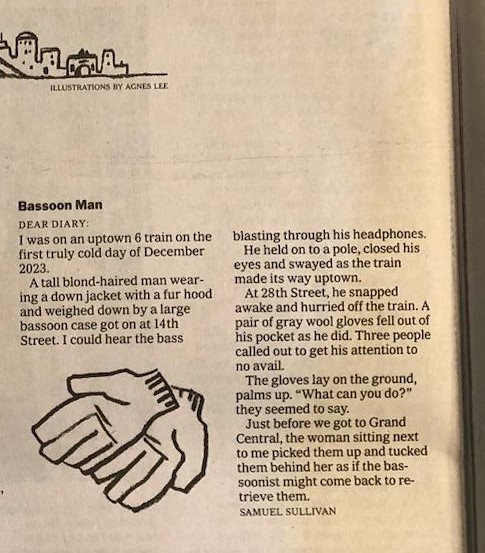 If you're up for some light reading - I was featured in this past Sunday's Metropolitan Diary in the New York Times! 📰 #NewYorkTimes #MetropolitanDiary